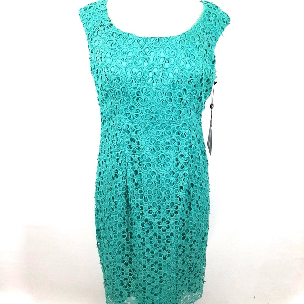 NWT Adriana Papell lace overlay turquoise blue dress 10 - Picture 1 of 15